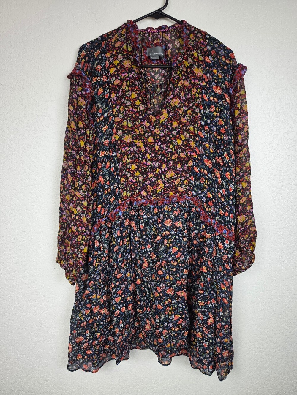 Anthropologie Floral Long Sleeve Dress Large
